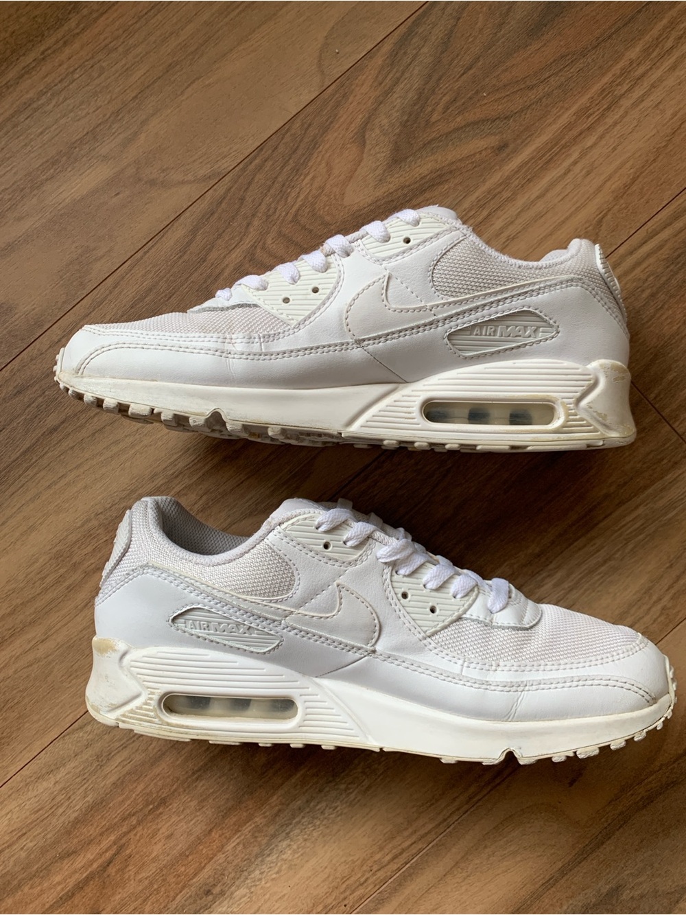 Nike Air Max 90 Triple White Leather Sneakers CN8490-100 Men Size 10.5 - Picture 3 of 5